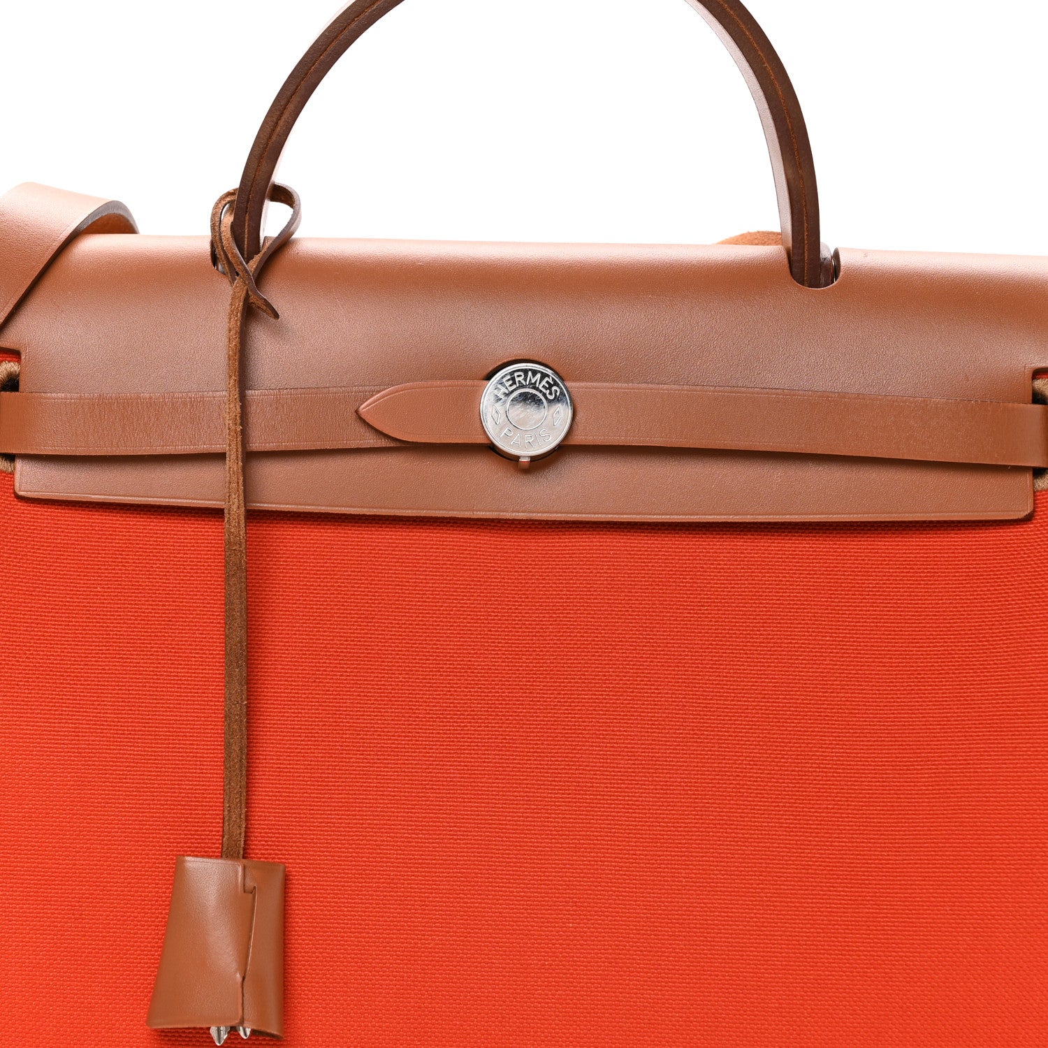Hermes Vache Hunter Toile Herbag Zip Retourne 31 PM Orange Mecano Fauve 9 of 11