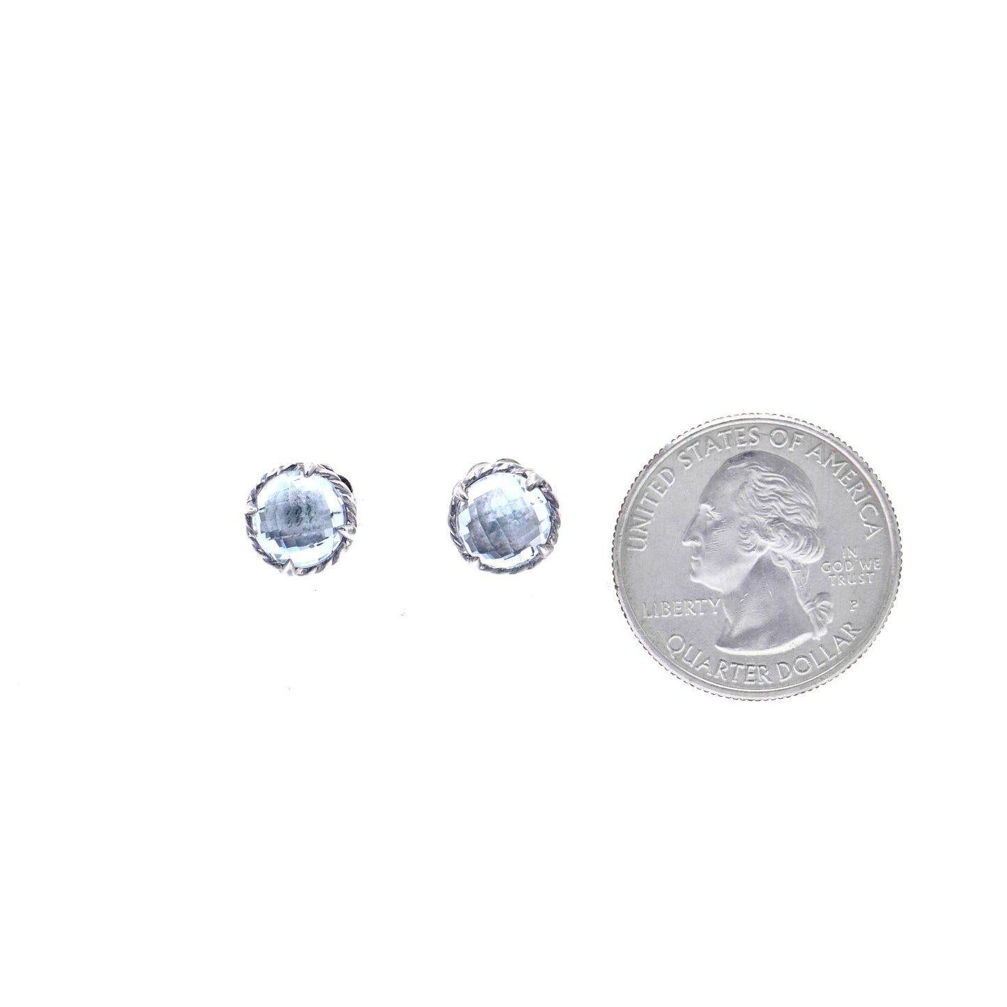 Sterling Silver Blue Topaz 8mm Chatelaine Earrings