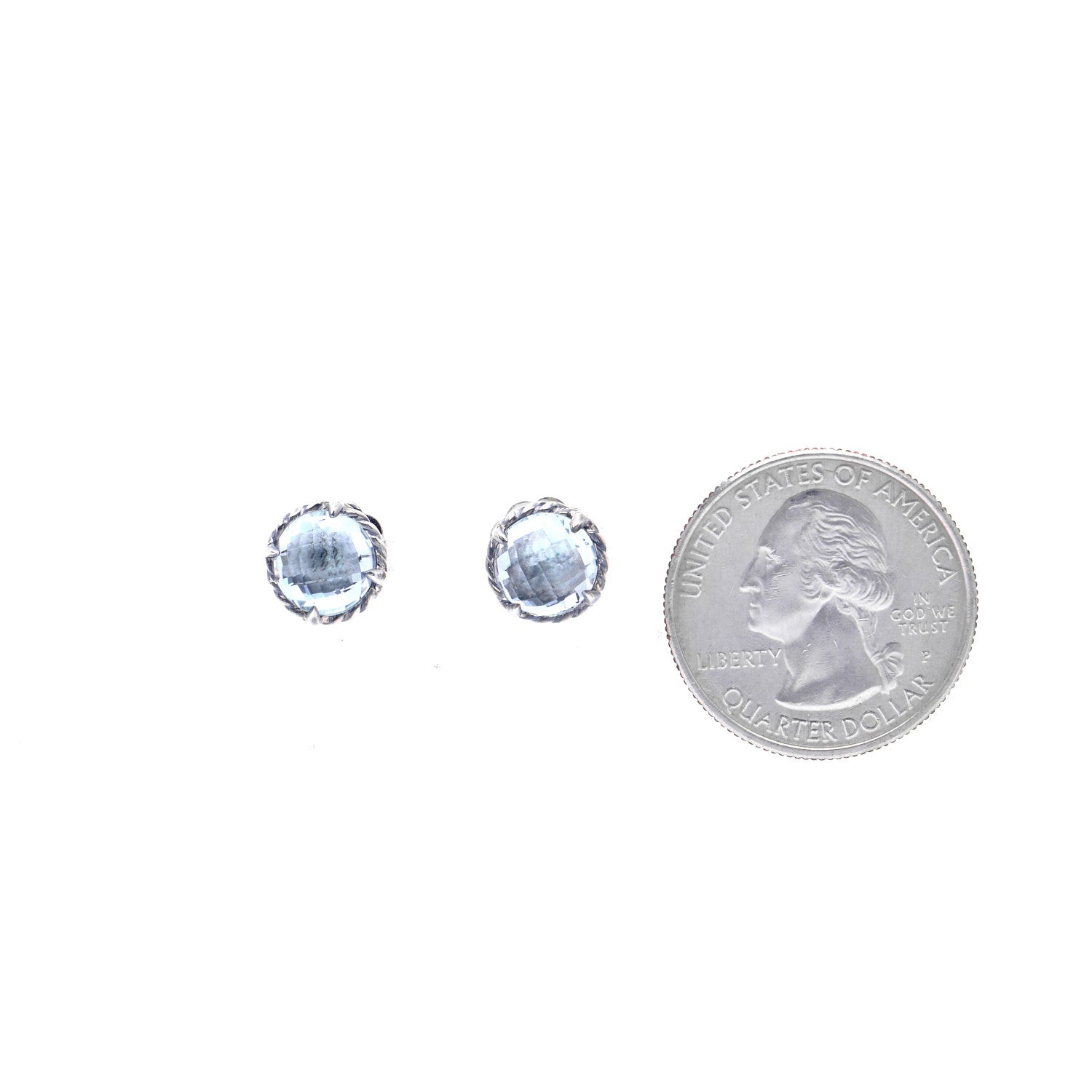 David Yurman Sterling Silver Blue Topaz 8mm Chatelaine Earrings 2 of 5