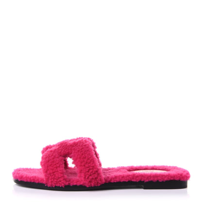 Hermes Woolskin Oran Sandals 38.5 Rose Fuchsia 1 of 9