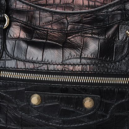 Balenciaga Calfskin Crocodile Embossed Giant 12 Gold Hardware City Black 10 of 14