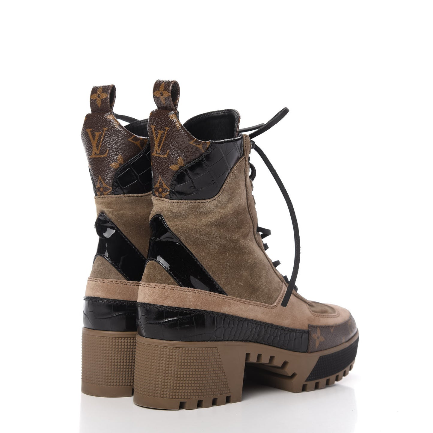 Suede Calfskin Monogram Laureate Platform Desert Boots 37.5 Beige