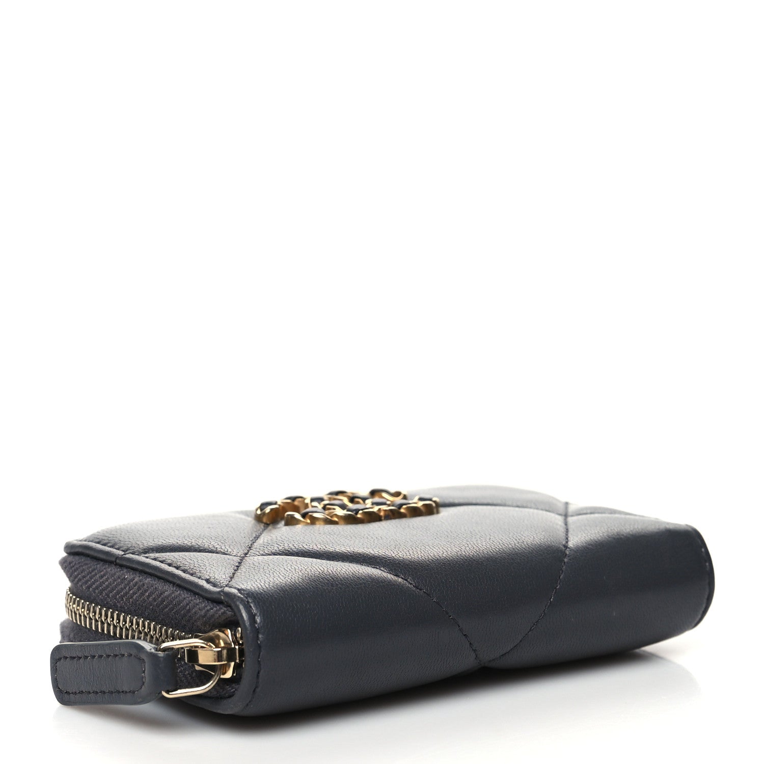 Chanel Lambskin Quilted Chanel 19 Zip Around Coin Purse Wallet Dark Grey 4 of 9