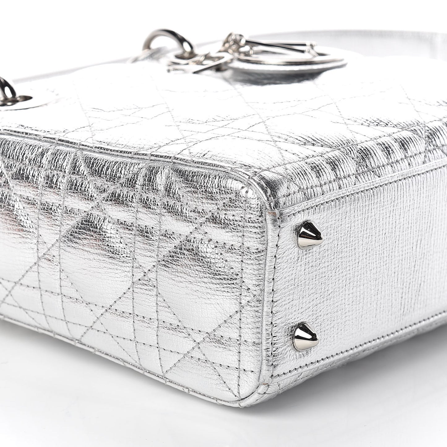 Metallic Grained Calfskin Cannage Small Lucky Badges My Lady Dior Silver