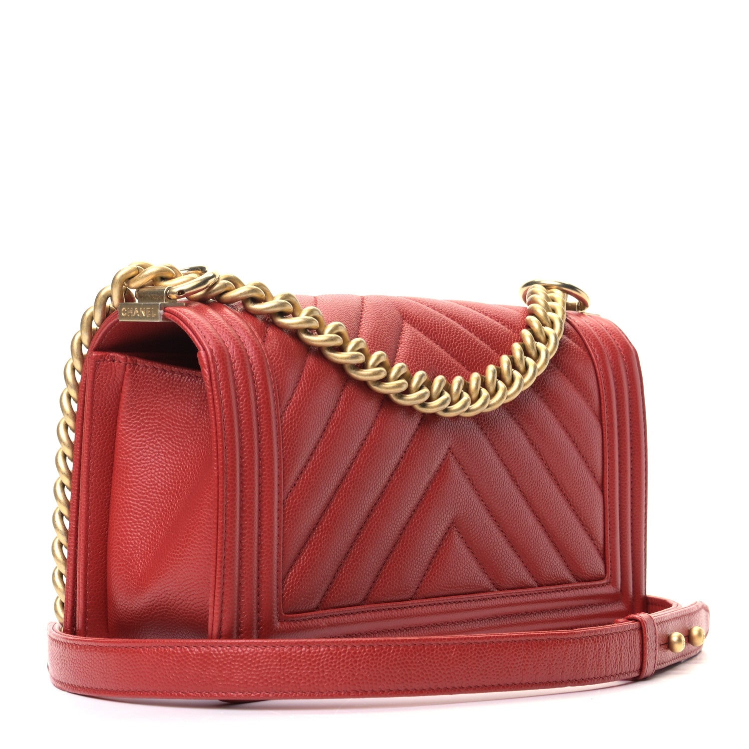 Chanel Caviar Chevron Quilted Medium Boy Flap Red 2 of 5