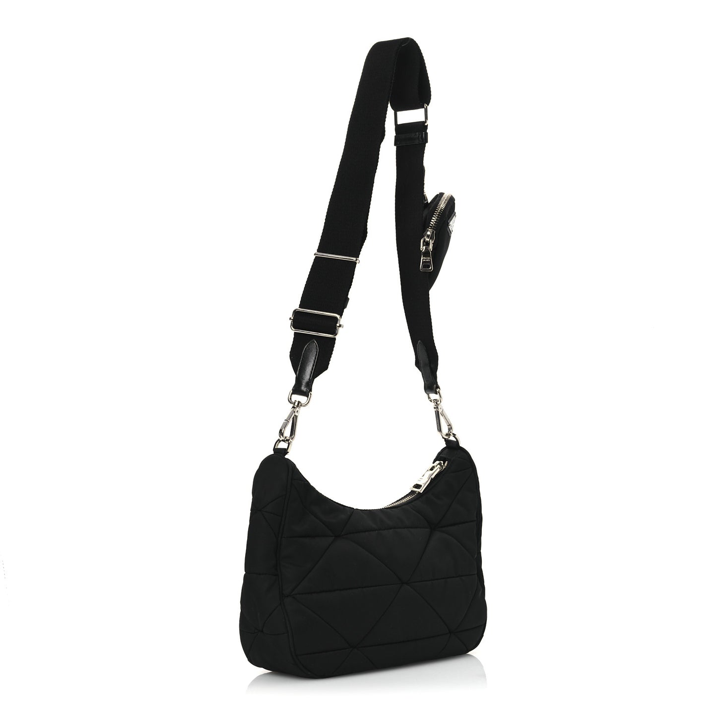 Re-Nylon Triangle Padded Patchwork Shoulder Bag Black