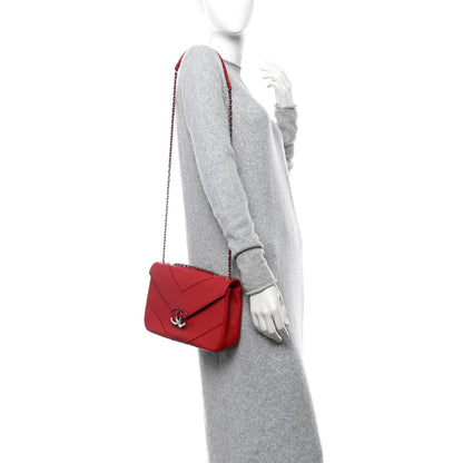 Chanel Caviar Macro Chevron Single Flap Red 2 of 10