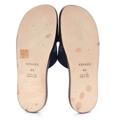 Hermes Denim Calfskin Mens Izmir Sandals 42.5 Bleu Brut Bleu Celeste 6 of 10