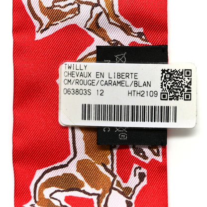 Hermes Silk Chevaux En Liberte Twilly Rouge Caramel White 3 of 4