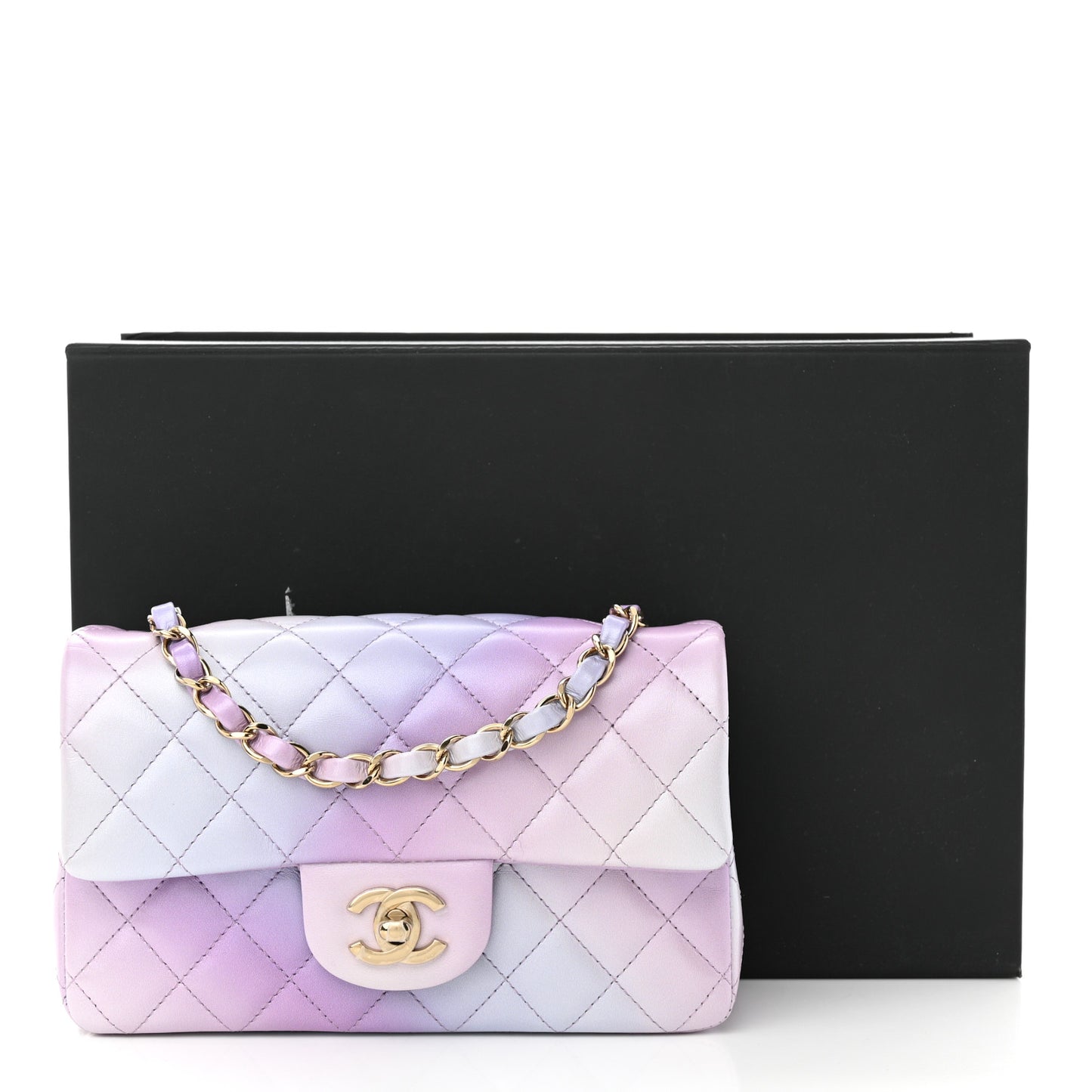 Lambskin Quilted Tie Dye Ombre Mini Rectangular Flap Purple Blue Pink