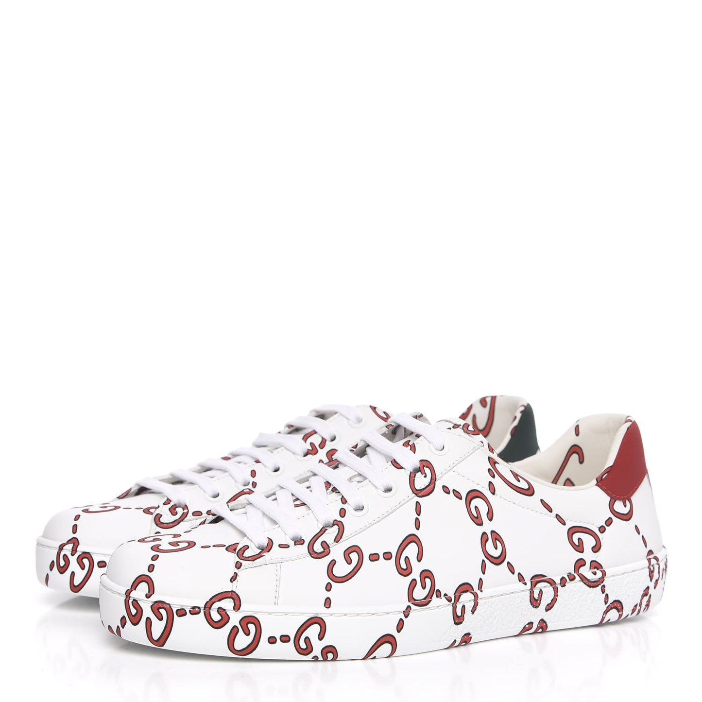 Calfskin GucciGhost Print Mens Ace Sneakers 7 White Hibiscus Red