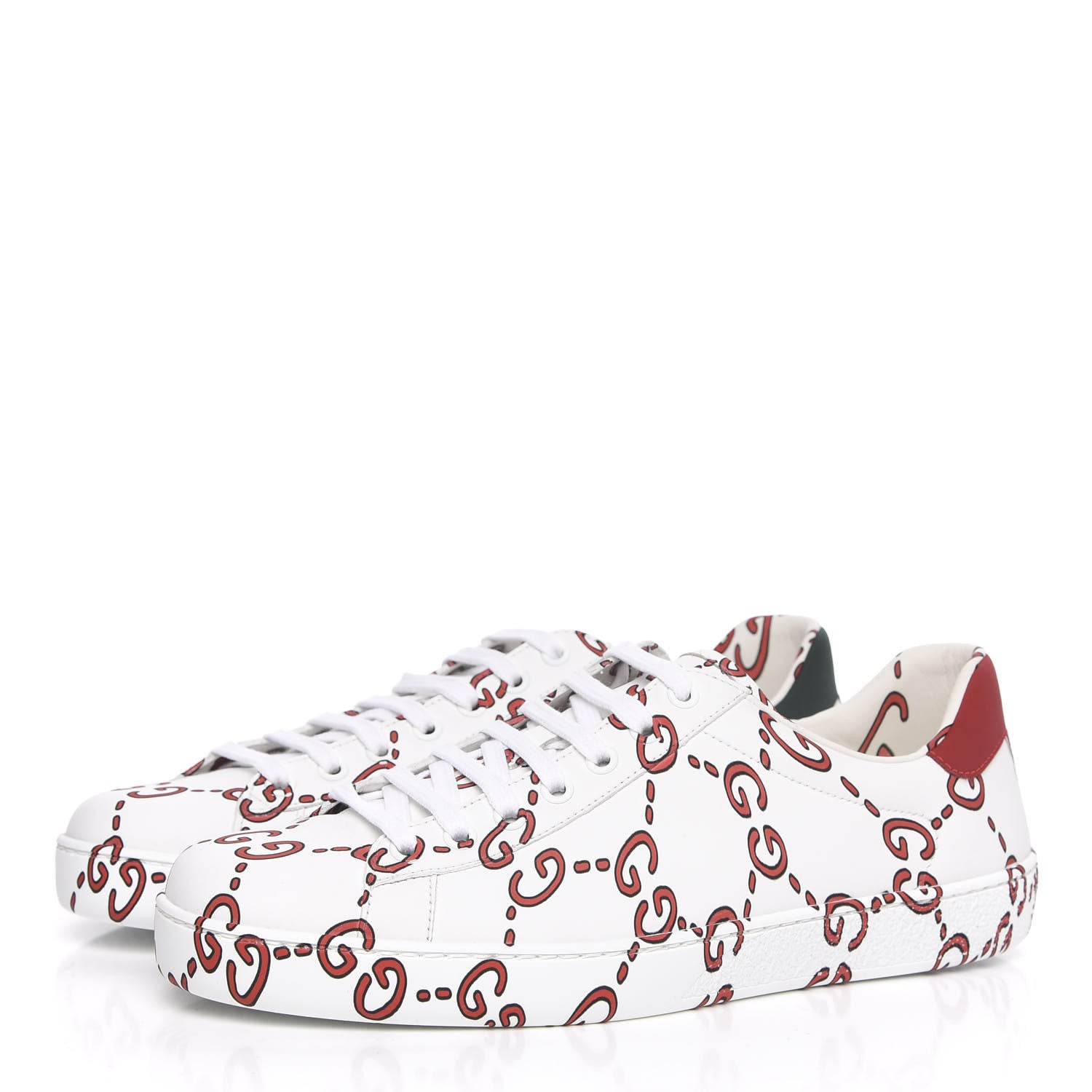 Gucci Calfskin GucciGhost Print Mens Ace Sneakers 7 White Hibiscus Red 3 of 10