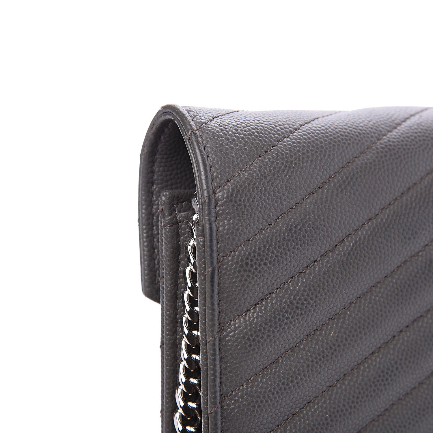 Saint Laurent Grain De Poudre Matelasse Chevron Monogram Chain Wallet Fog 11 of 12