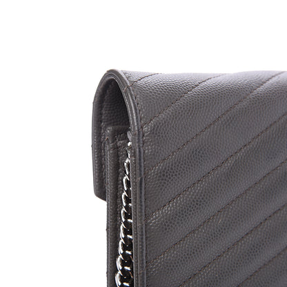 Saint Laurent Grain De Poudre Matelasse Chevron Monogram Chain Wallet Fog 11 of 12
