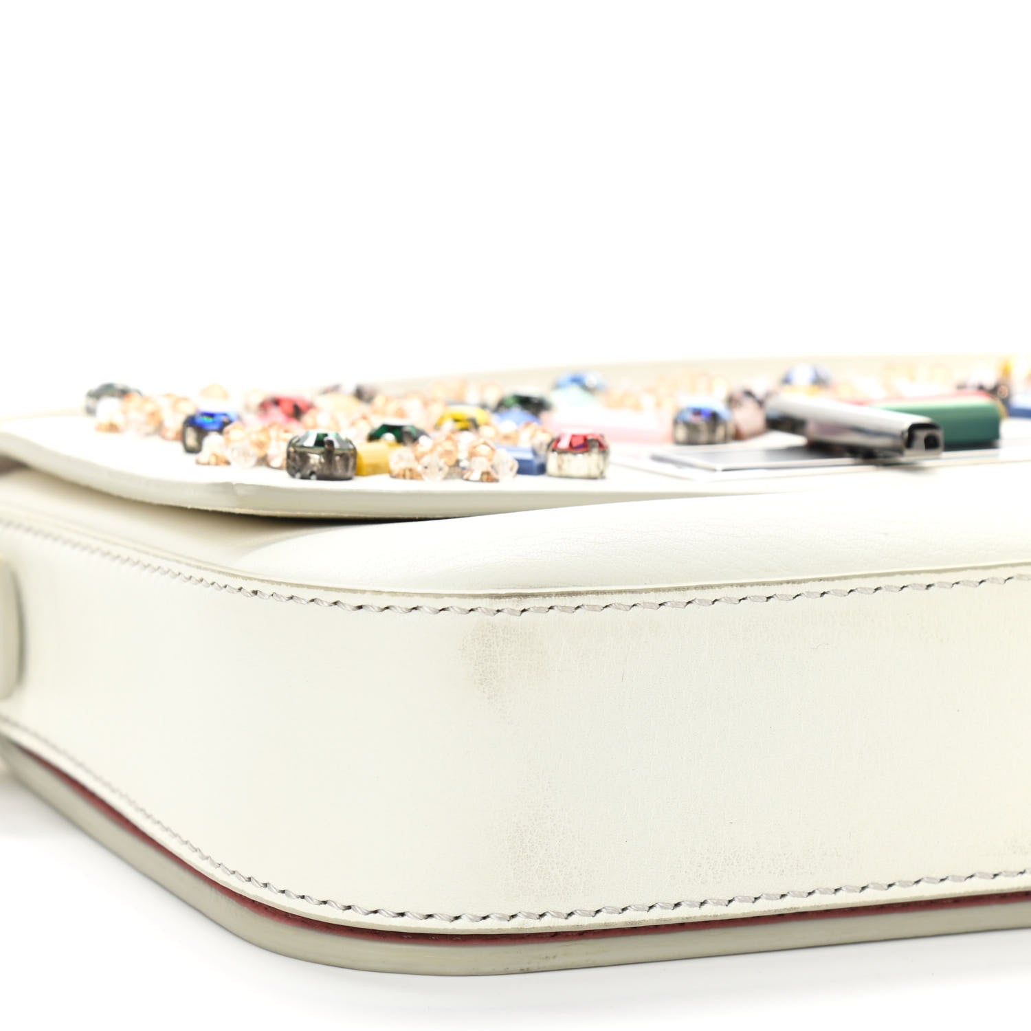 Fendi Vitello Dolce Crystal 3Baguette Shoulder Bag White Multicolor 10 of 11