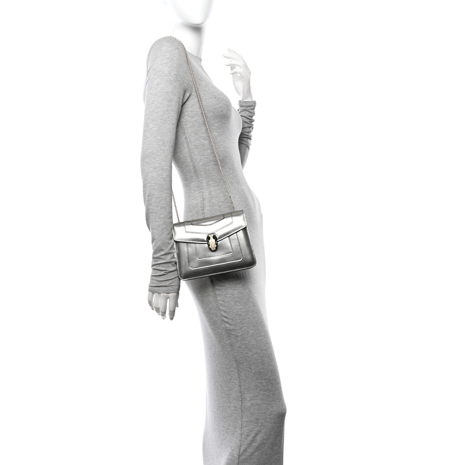 Bulgari Metallic Calfskin Small Serpenti Forever Snake Strap Crossbody Bag Silver 2 of 10