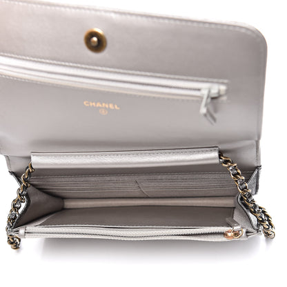Chanel Cracked Metallic Calfskin Quilted Boy Wallet On Chain WOC Dark Silver 7 of 18