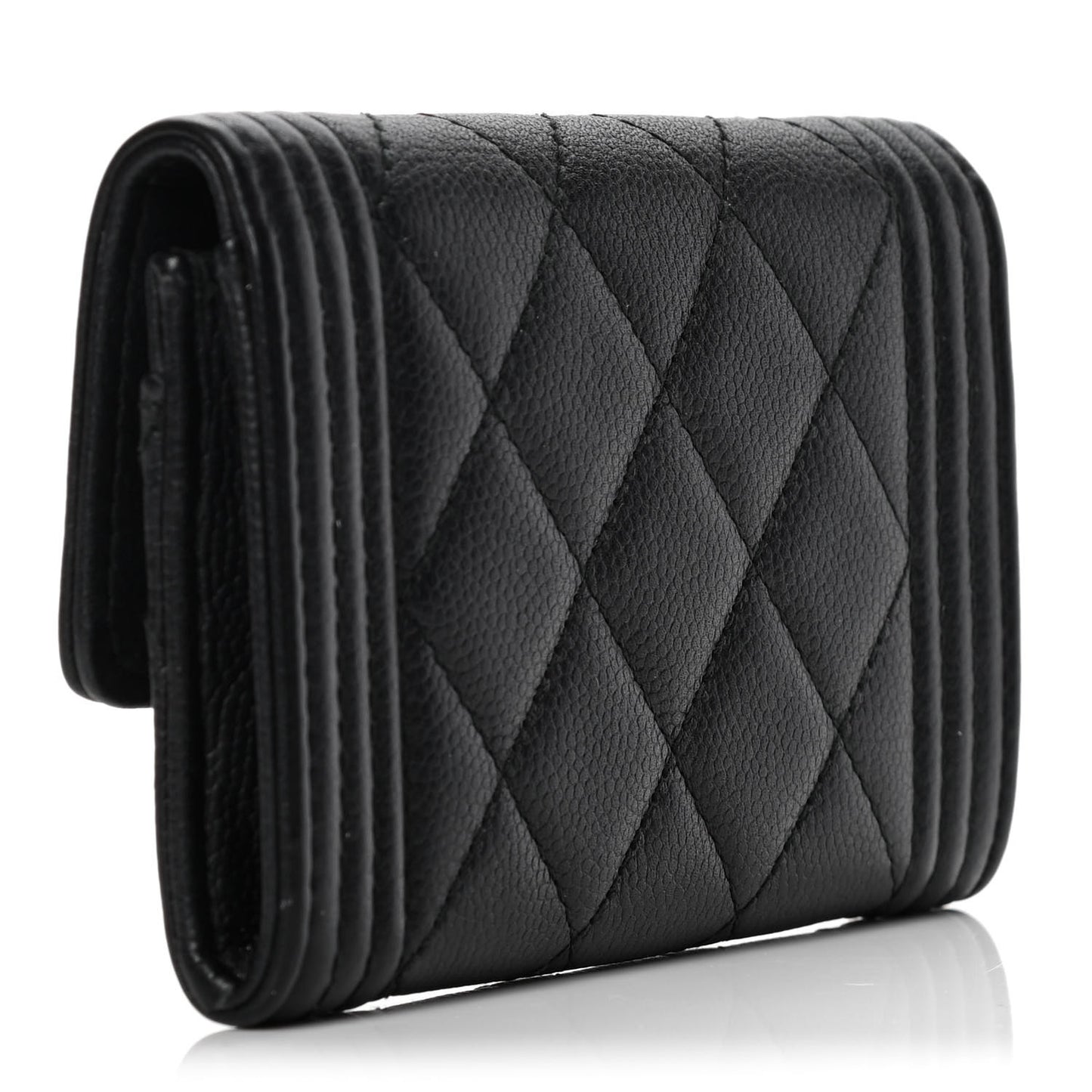 Caviar Quilted Boy Flap Card Holder Black