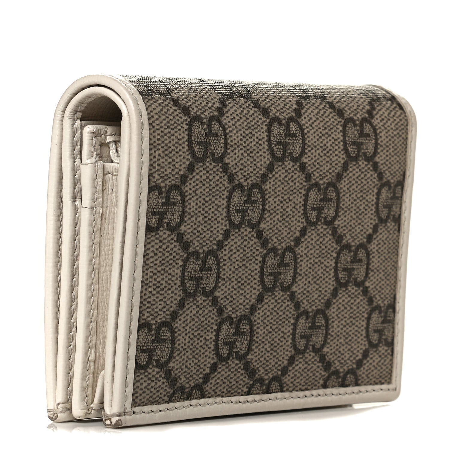 Gucci GG Supreme Monogram Azalea Calfskin Horsebit 1955 Card Case Wallet Beige Ebony Mystic White 3 of 9