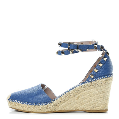 Valentino Garavani Grained Calfskin Rockstud Ankle Wrap Espadrille 15/85mm Wedges 39 Baltique 1 of 8