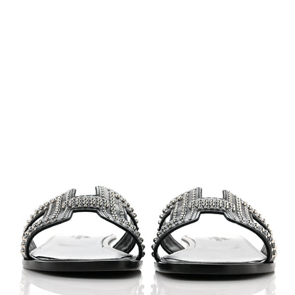 Hermes Calfskin Studded Oran Sandals 36 Black 2 of 10
