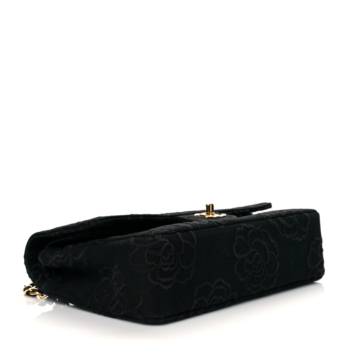 Canvas Camellia Embroidered Medium Double Flap Black