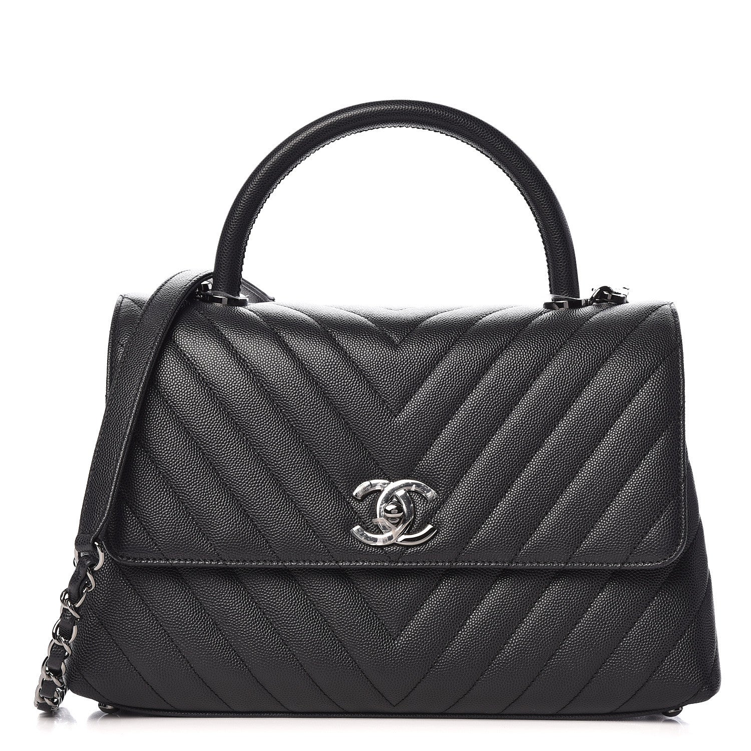 Chanel Caviar Chevron Quilted Small Coco Handle Flap Dark Grey 1 of 11