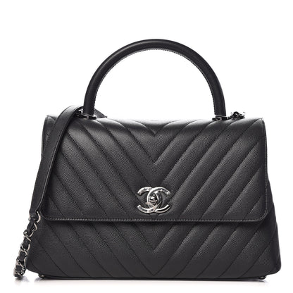 Chanel Caviar Chevron Quilted Small Coco Handle Flap Dark Grey 1 of 11