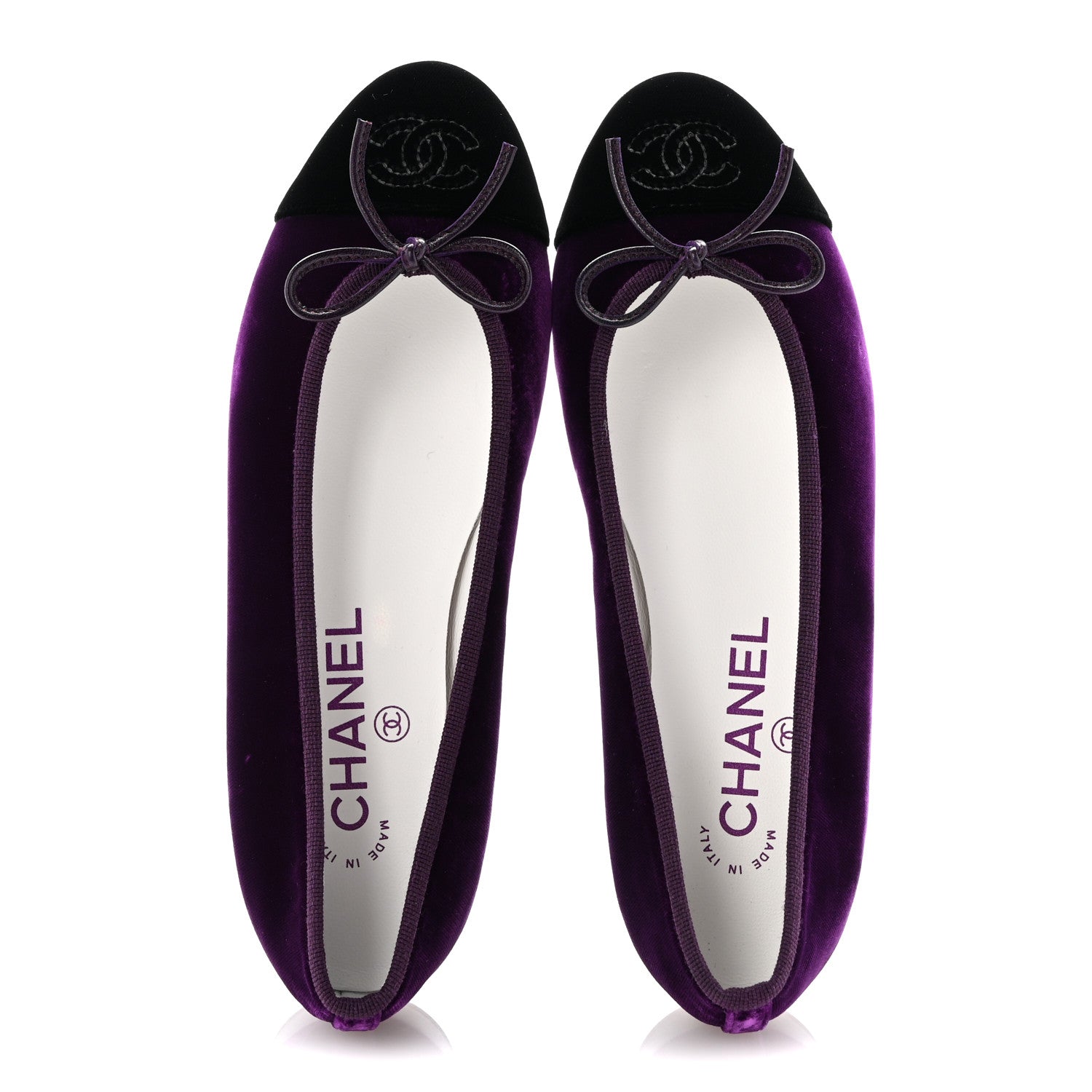 Chanel Velvet Cap Toe Ballerina Flats 35.5 Purple Black 2 of 10