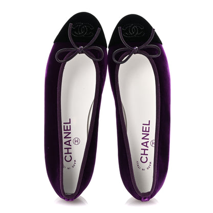 Chanel Velvet Cap Toe Ballerina Flats 35.5 Purple Black 2 of 10
