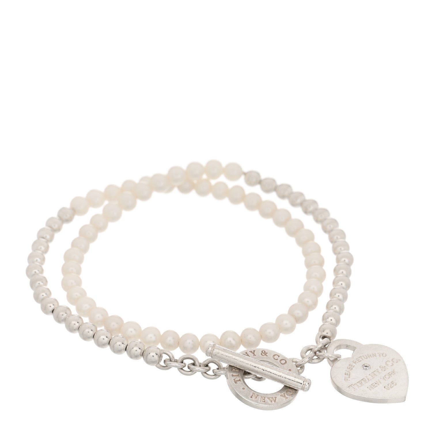 Tiffany Sterling Silver Pearl Diamond Return to Tiffany Wrap Bead Bracelet 1 of 3