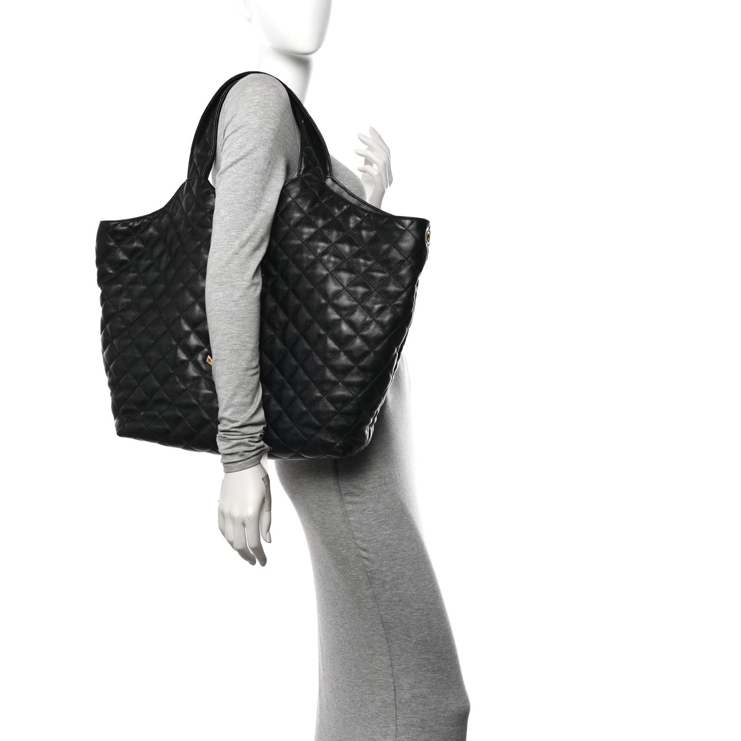 Lambskin Quilted Maxi Icare Shopping Tote Black