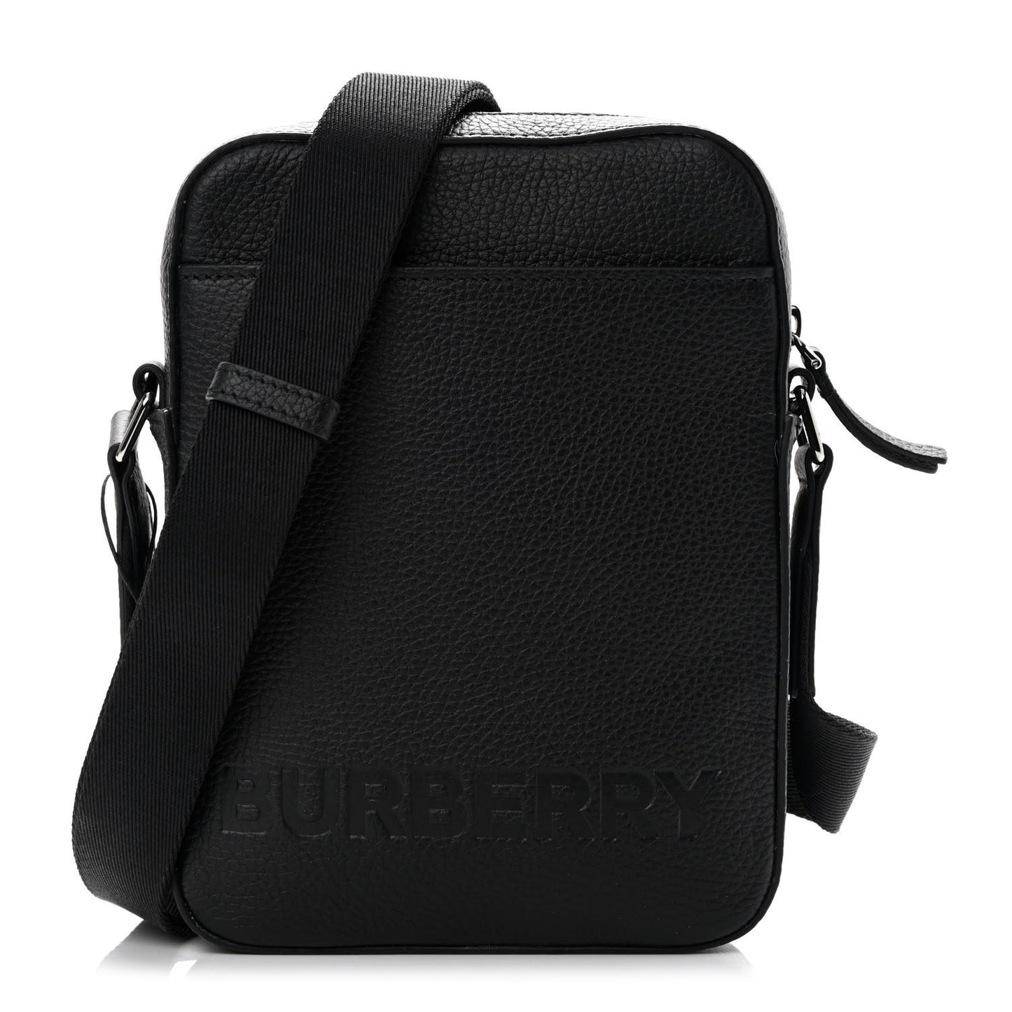 Pebbled Calfskin Logo Embossed Thornton Messenger Bag Black