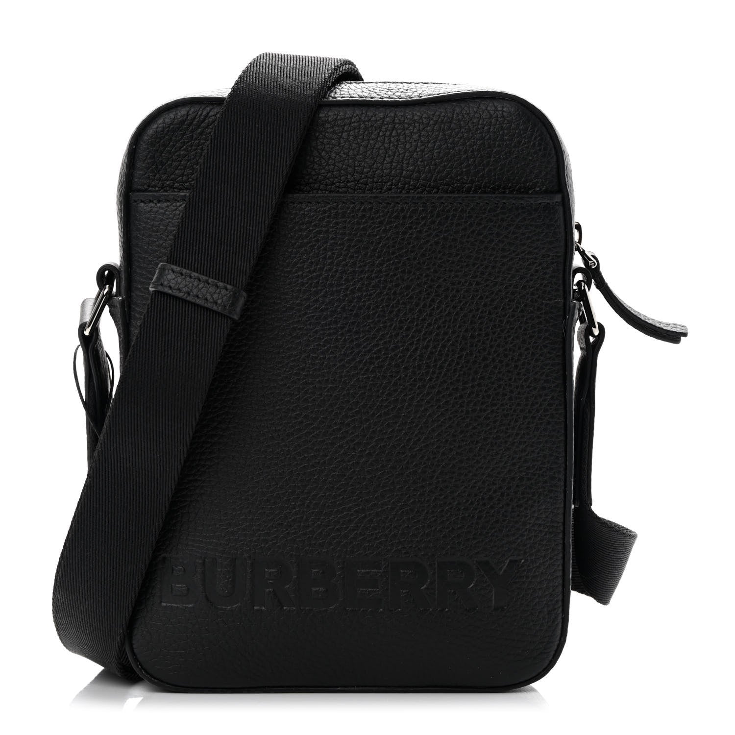 Burberry Pebbled Calfskin Logo Embossed Thornton Messenger Bag Black 1 of 11