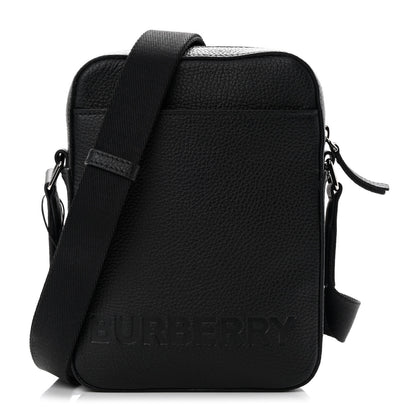 Burberry Pebbled Calfskin Logo Embossed Thornton Messenger Bag Black 1 of 11