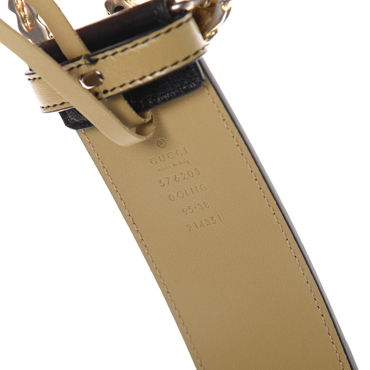 Calfskin Striped Textured Double G 50mm Belt 95 38 Black Beige