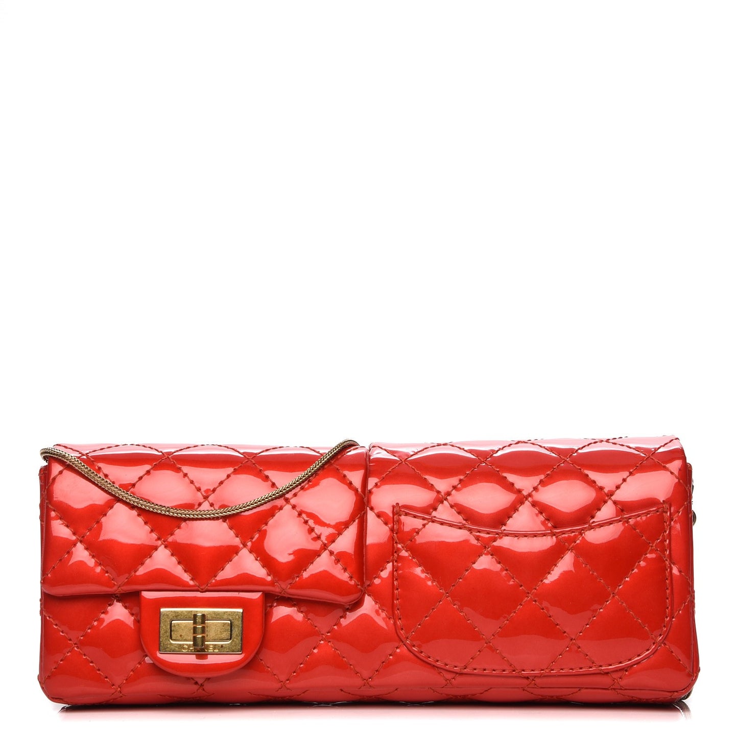 Patent Quilted Reissue Flap Clutch Red