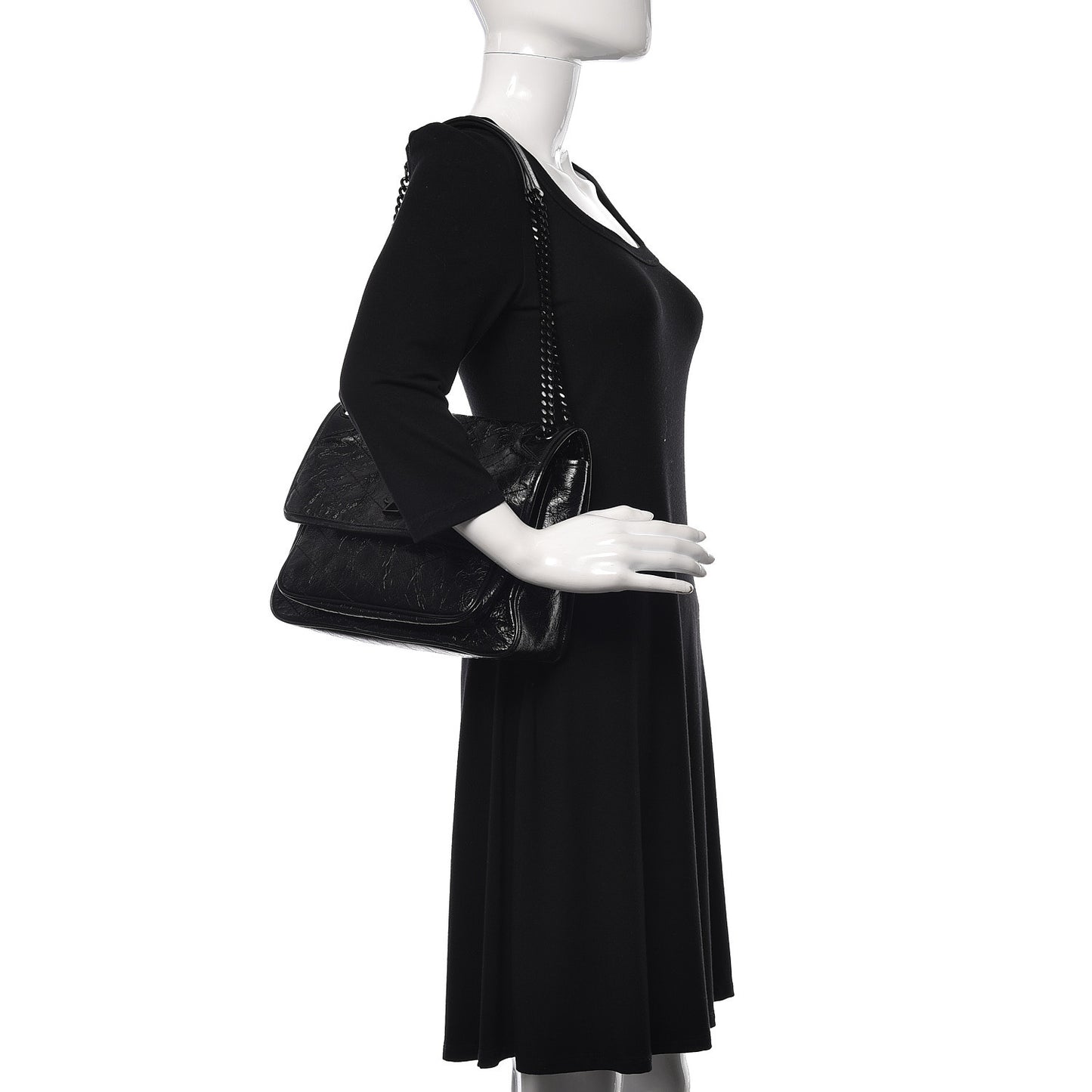 Crinkled Calfskin Matelasse Monogram Medium Niki Chain Satchel Black