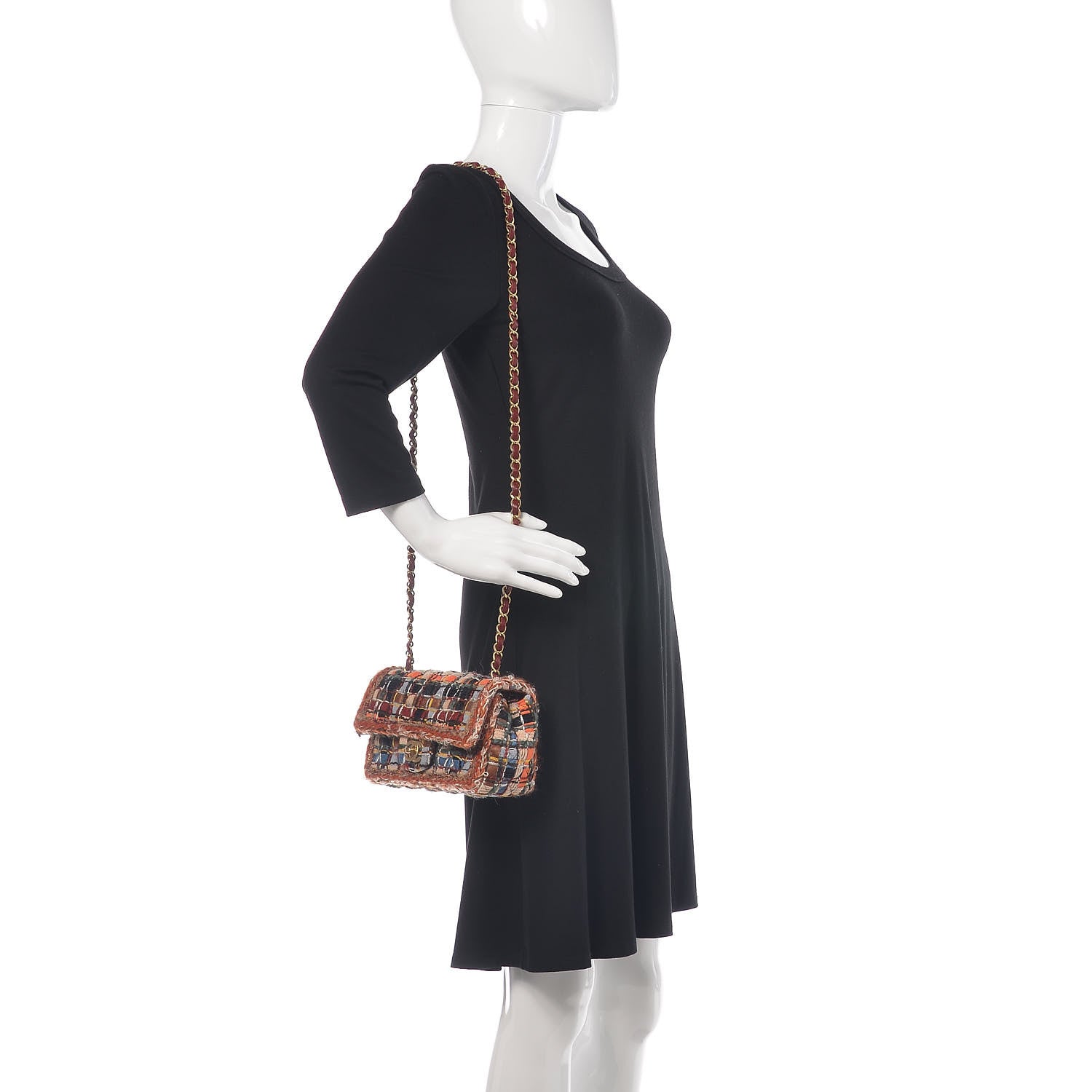 Chanel Tweed Quilted Mini Rectangular Flap Blue Orange Navy Beige 2 of 9