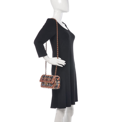 Chanel Tweed Quilted Mini Rectangular Flap Blue Orange Navy Beige 2 of 9