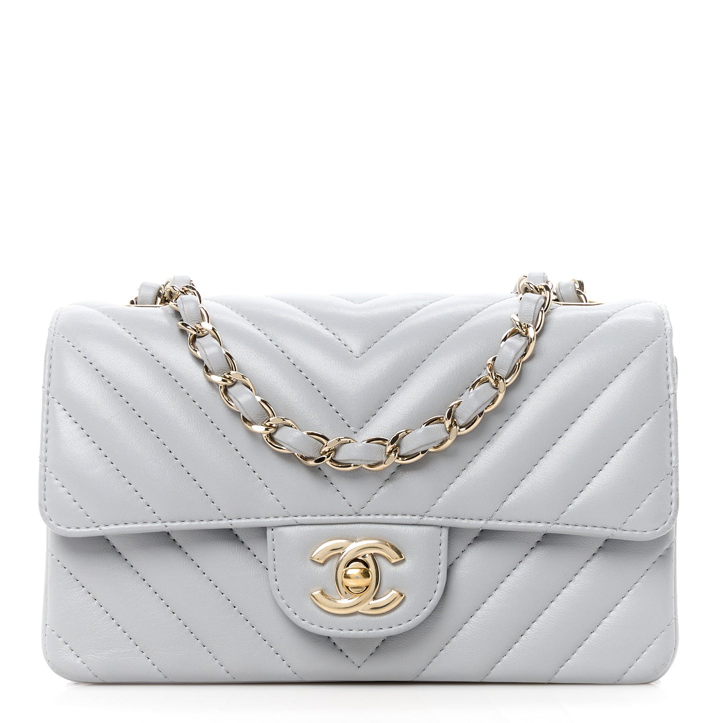 Lambskin Chevron Quilted Mini Rectangular Flap Grey