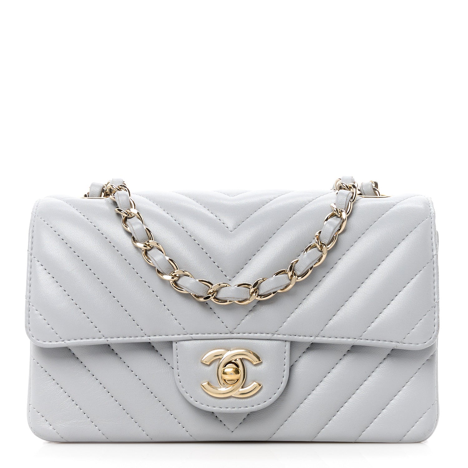 Chanel Lambskin Chevron Quilted Mini Rectangular Flap Grey 1 of 12