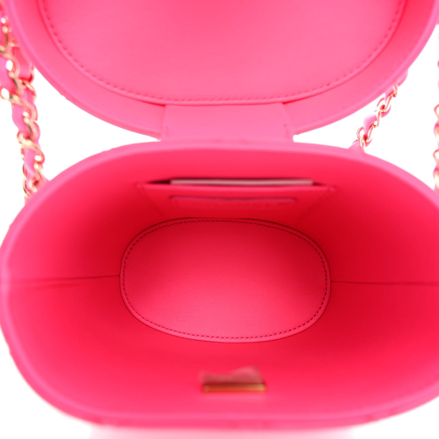 Patent Quilted CC Vani-Tea Case With Chain Neon Pink