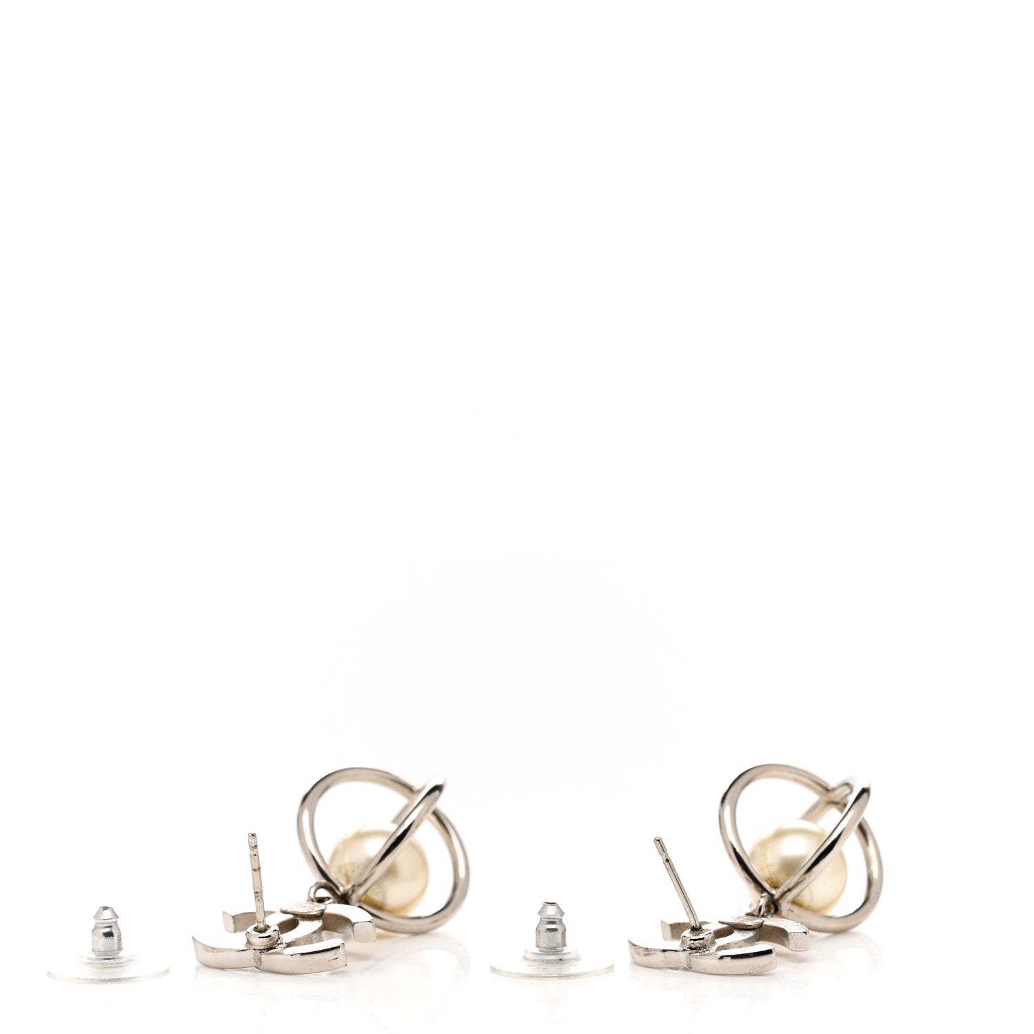 Chanel Pearl CC Drop Earrings Silver 3 of 4