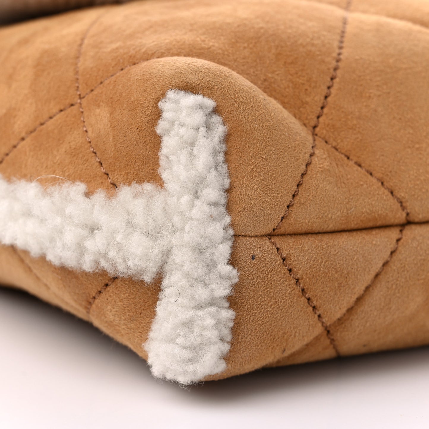 Suede Shearling Quilted Small Chanel 22 Brown White