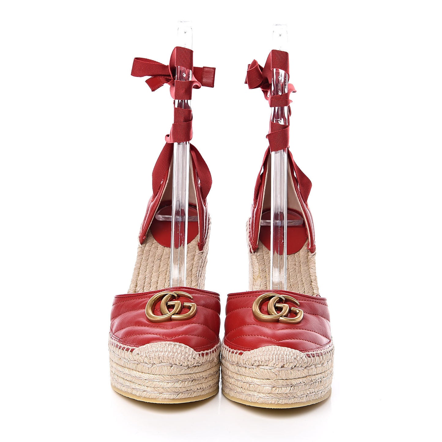 Nappa Matelasse GG Marmont Ankle Wrap Platform 35/120mm Espadrille Wedges 39.5 Hibiscus Red