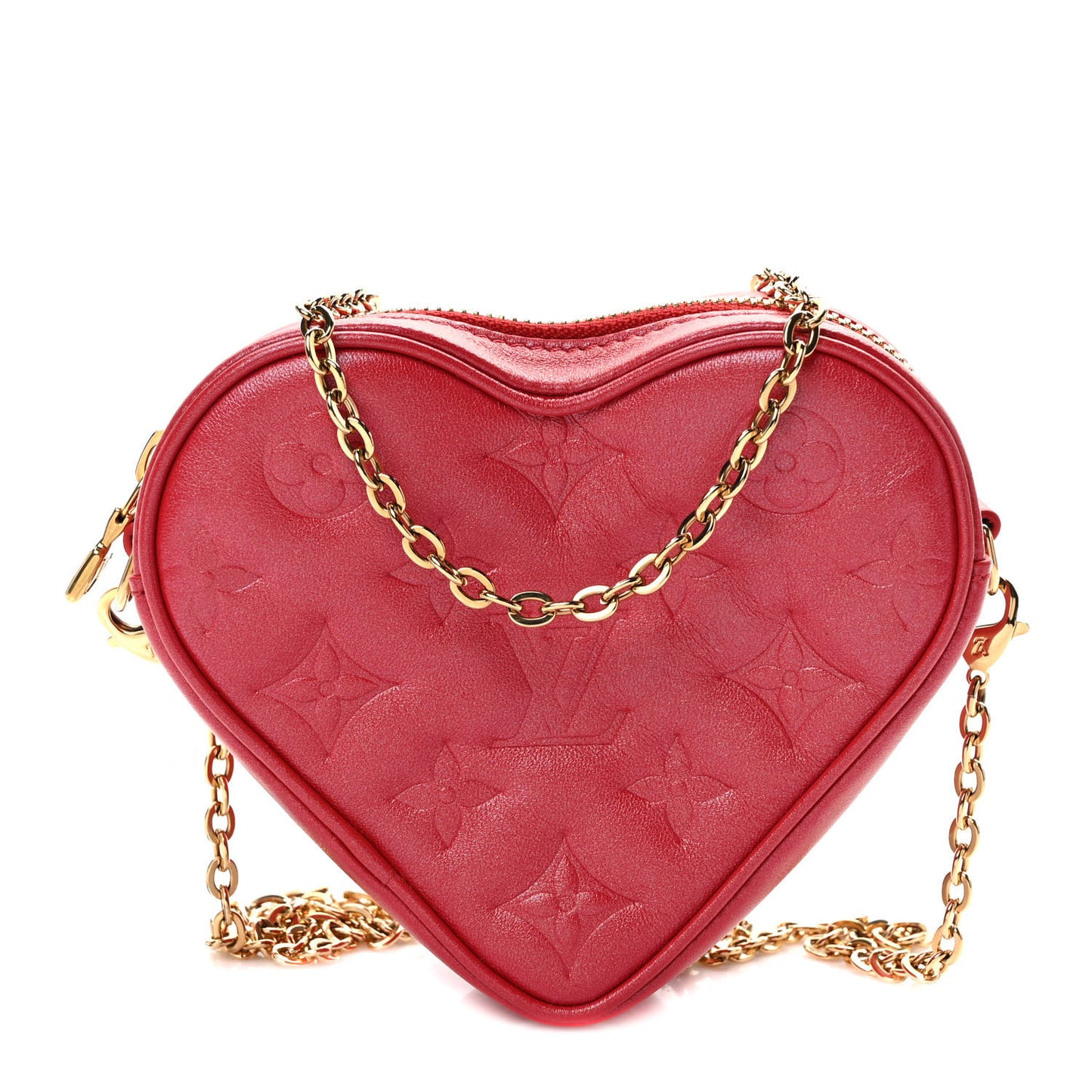 Lambskin Embossed Monogram Fall In Love Sac Coeur Heart Chain Bag Lipstick Red