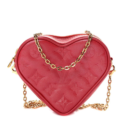 Louis Vuitton Lambskin Embossed Monogram Fall In Love Sac Coeur Heart Chain Bag Lipstick Red 1 of 9