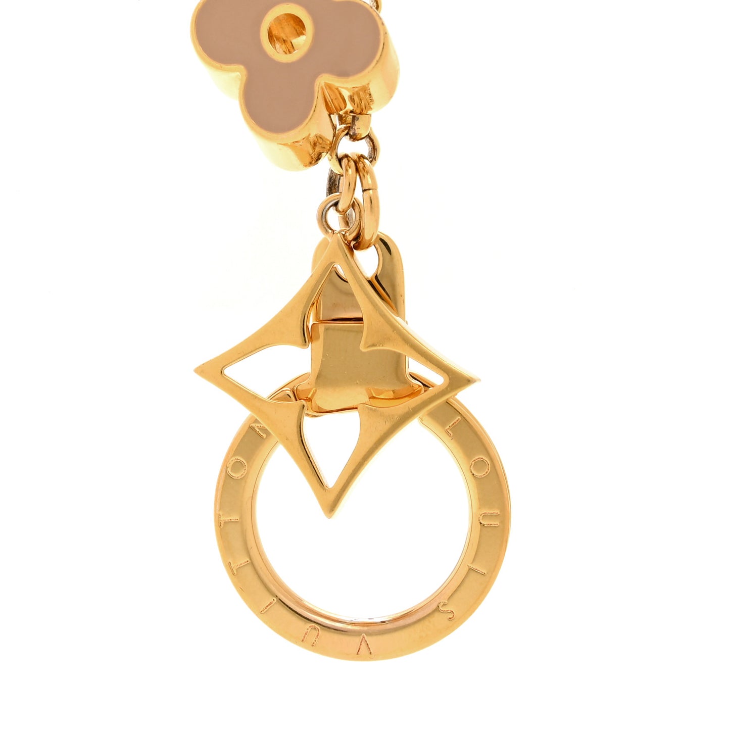 Brass Enamel Fleur De Monogram Bag Charm Chain Gold