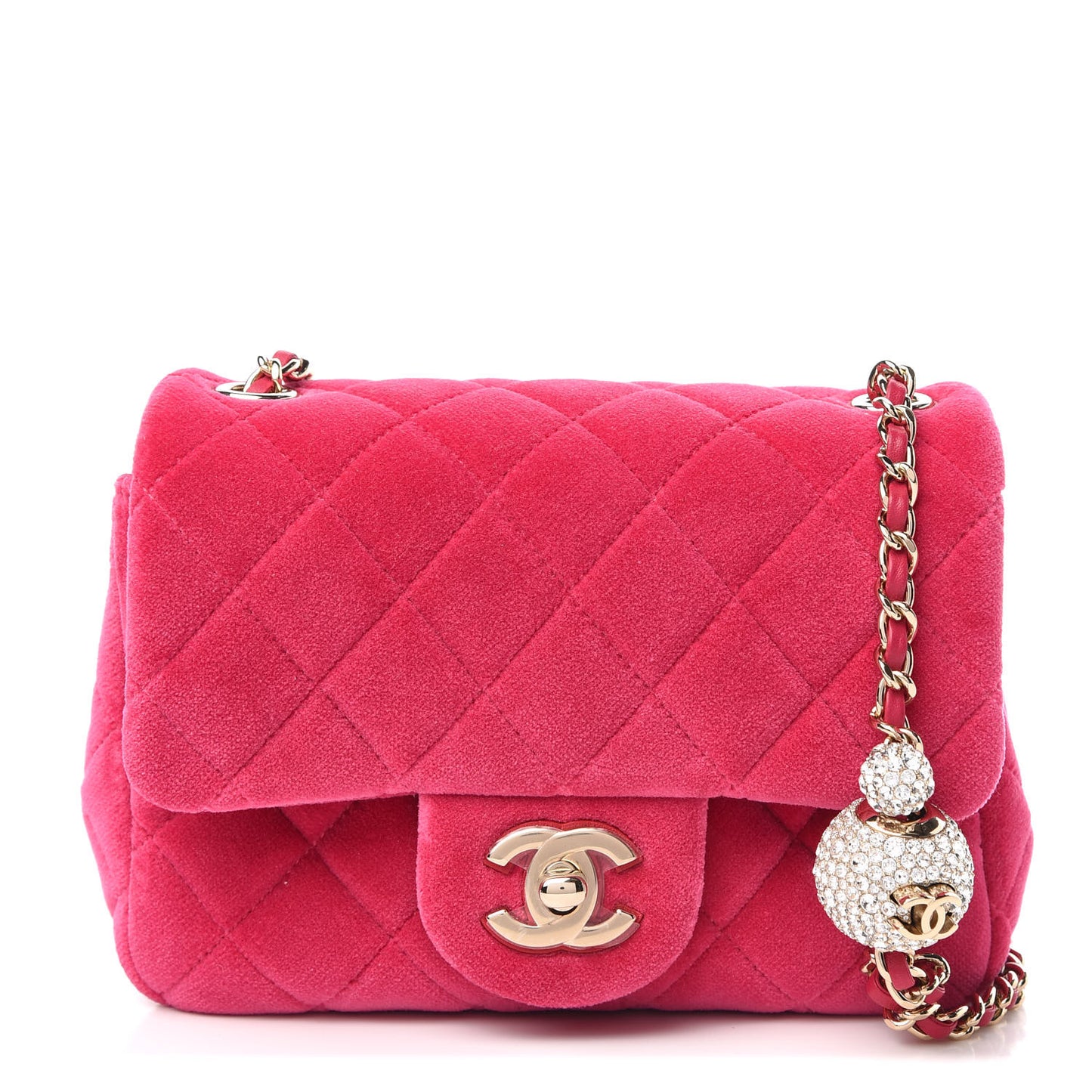 Velvet Quilted Mini Square Pearl Crush Flap Fuchsia